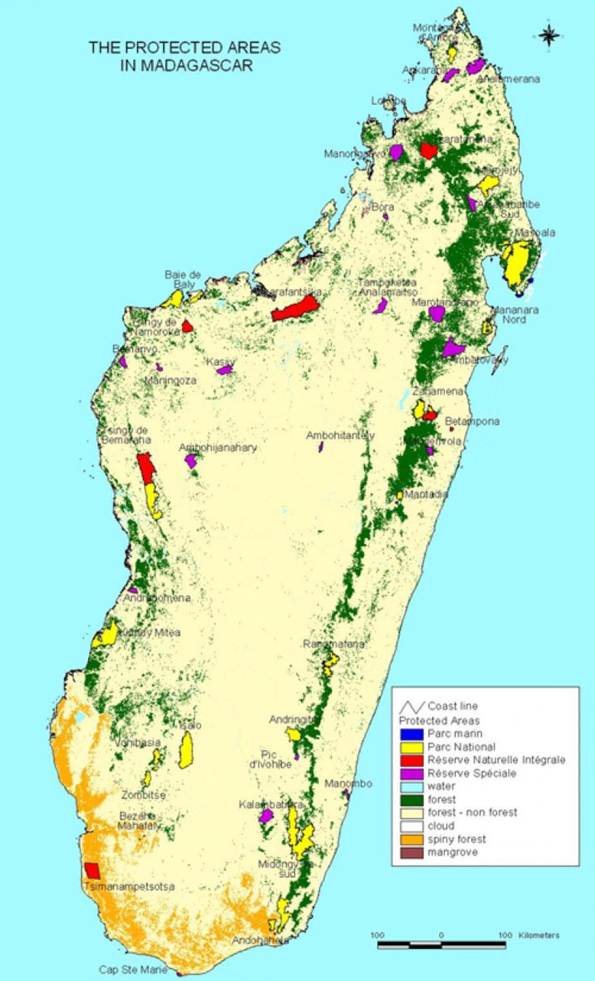χάρτης της Μαδαγασκάρης εθνικά πάρκα