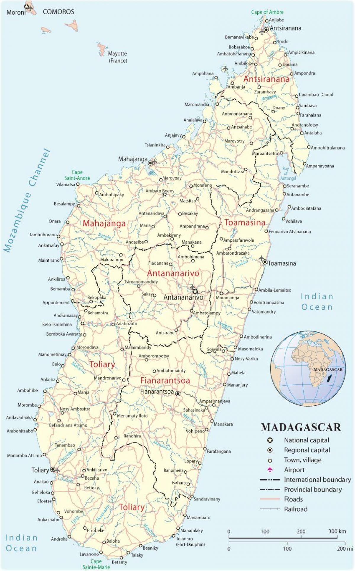 χάρτης της Μαδαγασκάρης αεροδρόμια