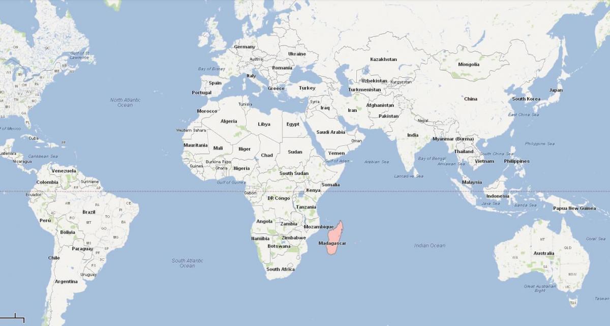 παγκόσμιο χάρτη που δείχνει τη Μαδαγασκάρη